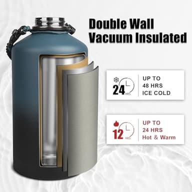 ABOTOCUP 1 Gallon Insulated Water Bottle, Keeps Cold 24H & Hot 12H, Straw Lid & Paracord Handle, 128 oz Double Wall Leak-proof BPA Free, Powder Coated - Image 2