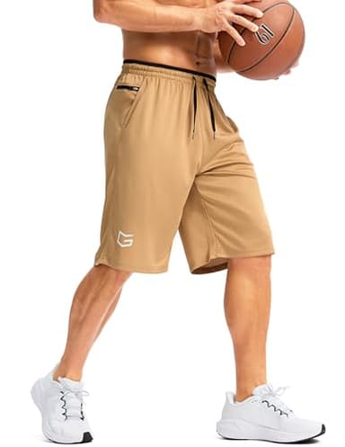 G Gradual Men's Long Basketball Shorts with Zipper Pocket 11'' Quick Dry Gym Shorts Lightweight Mesh Athletic Shorts for Men(Khaki,L) - Image 3