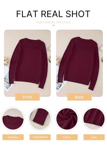 EVALESS Womens Sweaters Casual Long Sleeve Crewneck Cable Knit Lightweight Oversized Crochet Sweater Pullover Tops Burgundy Large - Image 5