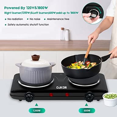 CUKOR Electric Hot Plate, Double Cast Iron 2 Burner, 1800W Countertop Burner, Dual Electric Stove Burners, Portabel Electric Cooktop, Portabel Double Burner for Cooking - Image 6