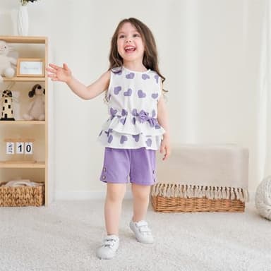 Kids Girl Clothes Heart Print Sleeveless Top and Shorts Baby Girl Summer Outfits Short Set(6-7T) - Image 3