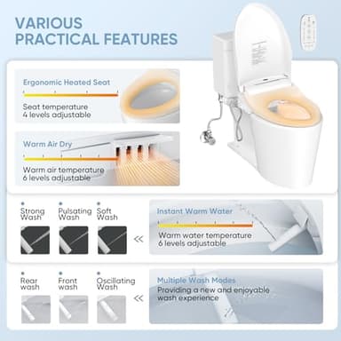 LEIVI Electric Bidet Smart Toilet Seat with Dual Control Mode, Adjustable Warm Water and Air Dryer, Ultra Slim Heated Toilet Seat, Oscillating and Pulsating Spray Wash, LED Nightlight, Elongated - Image 2
