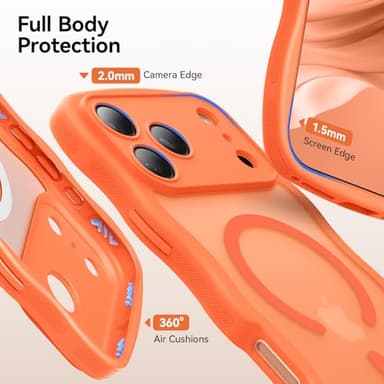 3 in 1 Magnetic for iPhone 17 Pro Max Case, Cute Wavy [Full Camera Protection][Fit for MagSafe] 1X Screen Protector+1X Wrist Strap, Anti-Slip Trendy Women Girly Case for iPhone 17 Pro Max 6.9", Orange - Image 7