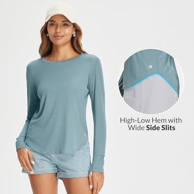 baleaf Women Sun Shirts UPF 50+ SPF UV Protection Rash Guard Long Sleeve Running Workout Athletic Tops Lightweight Soft Quick Dry Hiking Clothing Outdoor Heather Light Blue M - Image 4