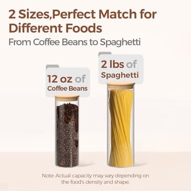 ComSaf Glass Food Storage Jars Set of 6, Tall Glass Storage Containers with Lids, Spaghetti Jar, Canisters Set for the kitchen, Pasta, Flour, Nuts, Oat, Coffee and Sugar Container, Pantry Organization - Image 3