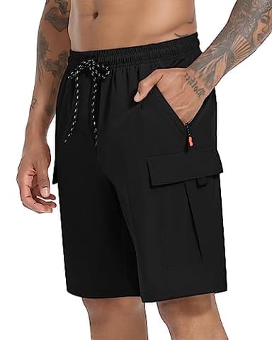 Men's Cargo Shorts Quick Dry Lightweight Stretch Hiking Shorts for Men with 5 Pockets No Lining Black - Image 1