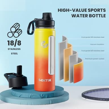 COKTIK Insulated Stainless Steel Water Bottle With Straw Lid, 22 oz Wide Mouth Double Wall Vacuum Insulated Water Bottle Leakproof Lightweight for Hiking, Biking, Running(Fire) - Image 4