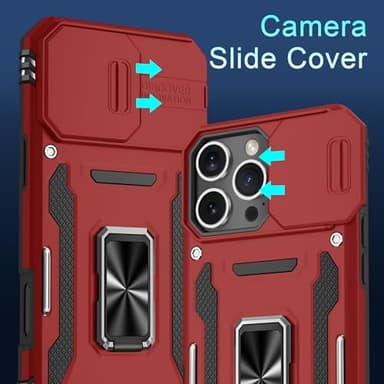 DEERLAMN Case for iPhone 16 Pro Max with Slide Camera Cover+Screen Protector (1 Pack), Rotated Ring Kickstand Military Grade Shockproof Protective Cover-Red - Image 2