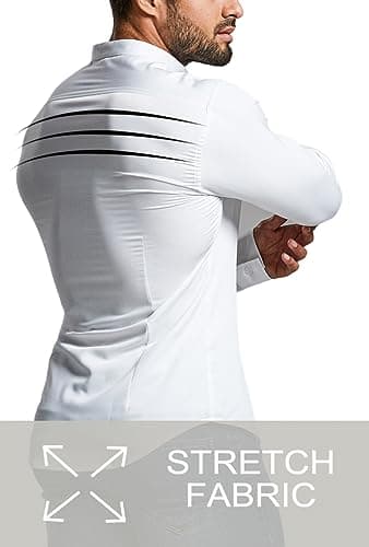 EOUOSS Men’s Muscle Fit Dress Shirts Athletic Slim Fit Long Sleeve Stretch Wrinkle-Free Casual Button Down Shirt White X-Small - Image 4