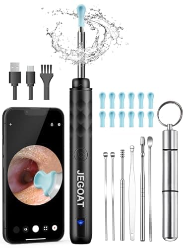Ear Wax Removal Tool Camera, Ear Cleaner with Camera, Ear Scope, Earwax Removal Kit with Otoscope, Ear Canel Cleaning 6 LED Lights 12 Ear Pickers, 1296P HD Black - Image 1