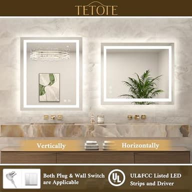 TETOTE LED Bathroom Mirror with Lights 28 x 36 Frontlit and Backlit Light up Mirror, Brighter Lighted Bathroom Mirror for Wall, 3-Color Anti Fog Mirror, Waterproof, Shatterproof Tempered Glass - Image 7