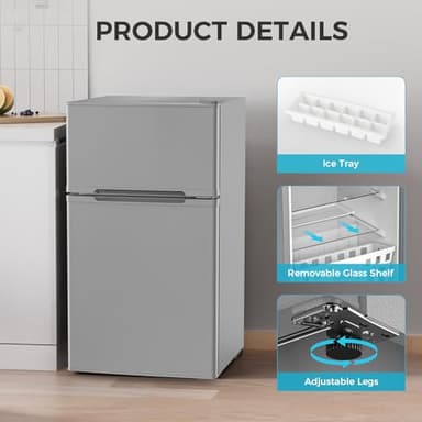 COWSAR 3.2 Cu.Ft Mini Fridge with Freezer, Double Door Compact Mini Fridge for Bedroom, Adjustable Thermostat, Energy-efficient Low Noise Small Refrigerator For Dorm, Office, Bar, RV, Bedroom - Image 6