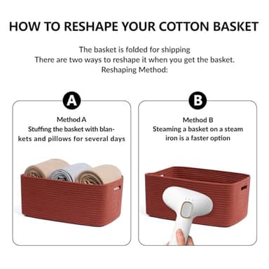 MiniArk Large Storage Baskets for Shelves, Closet Organizers Bins for Clothes Blanket Towels, Baby Nursery, Toy Baskets Box, Woven Rope Baskets, 17 x 13 x 7.5”, 2 Packs Oxide Red - Image 7