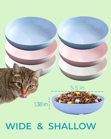 6-Pack Cat Food Bowl with Non-Slip Feet, Whisker Fatigue Cat Dishes for Food, Plastic Cats Bowls Set for Multi-Cats Homes, 5.5" Wide Shallow Relief Kitten Bowls BPA-Free, Dishwasher Safe - Image 3