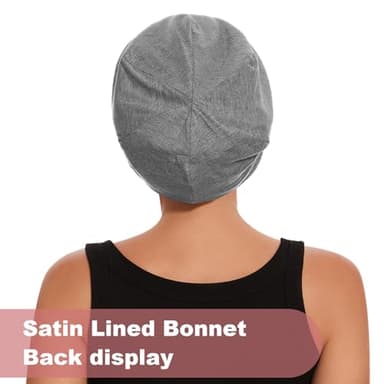 ZHENSILK Silk Satin Bonnet Satin Lined Sleep Cap Hair Wrap for Sleeping Hair Cover Slouchy Beanie Hat for Women Men 2PCS(Black&Grey) - Image 7