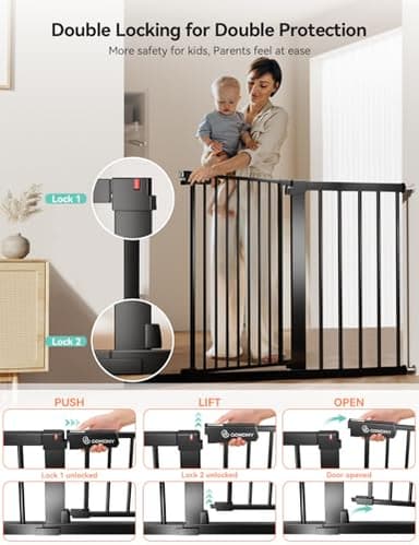 COMOMY 30" Tall Baby Gate for Stairs Doorways, Fits Openings 29.5" to 46" Wide, Auto Close Extra Wide Dog Gate for House, Pressure Mounted Easy Walk Through Pet Gate with Door, Black - Image 3