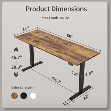 Agilestic Electric Standing Desk, Large 60 x 24 Inches Height Adjustable Desk, Sit Stand up for Work Office Home, Ergonomic Rising Computer Table with Memory Preset, Rustic Brown - Image 3