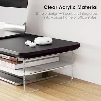 Fenge Acrylic Monitor Stand Riser, 23.6 Inches Monitor Stand with Metal Storage, 2 Tier Acrylic Computer Riser for Desk, Clear Laptop Stand for PC, Laptop, Printer, TV - Image 5