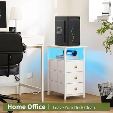 Yoobure End Table with Charging Station, LED Narrow Side Table Bedside Table, Small Night Stand End Tables Living Room, Skinny Nightstand with 3 Fabric Drawers, Side Tables Bedroom for Small Spaces - Image 7