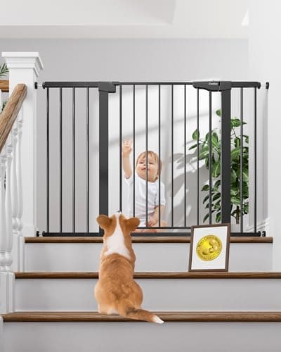Cumbor 29.7-48" Baby Gate for Stairs, Mom's Choice Awards Winner-Dog Gate for Doorways, Auto Close Safety Pet Gate for Dogs Indoor, Easy Install Pressure Mounted Child Gate with Walk Thru Door, Black - Image 1