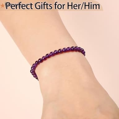 QOGIR Amethyst Bracelet - Anxiety Bracelet for Women Men - Handmade Natural Gem Stone Beaded Stretch Elastic Healing Bracelets 4mm - Image 4