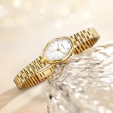 BERNY Gold Watches for Women Dainty Ladies Quartz Watch Vintage Copper Mirrors Shape Japanese Quartz Movement 3ATM Waterproof Fashion Female Wrist Watch Luxury Birthday Gifts-White Dial - Image 4