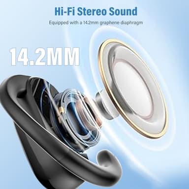 Conyat Open Ear Headphones, Wireless Bluetooth 5.4 Earbuds with Big Earhooks, Ultra-Comfort Open Ear Earbuds, 58 Hours HD Stereo Sound Over Ear Earphones, IP7 Waterproof Headset for Workouts, Black - Image 2
