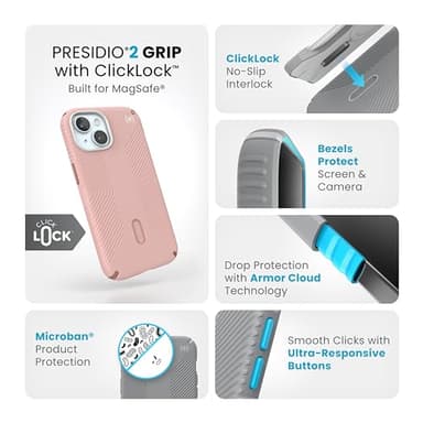 Speck MagSafe Case for iPhone 15 - Drop & Camera Protection, ClickLock No-Slip, Wireless Charging Compatible, Fits All 6.1 Inch Models Including iPhone 14, iPhone 13 - Dahlia Pink/Rose Copper/White - Image 3