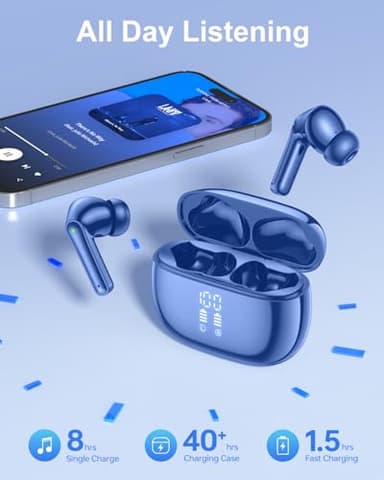 Wireless Earbuds, Bluetooth 5.3 Ear Buds, Headphones with Clear Stereo sound, 40H Playtime with LED Digital Display, IPX7 Waterproof Earphones Built-in Mic for Phone Tablet Sports Workout, Sapphire - Image 5