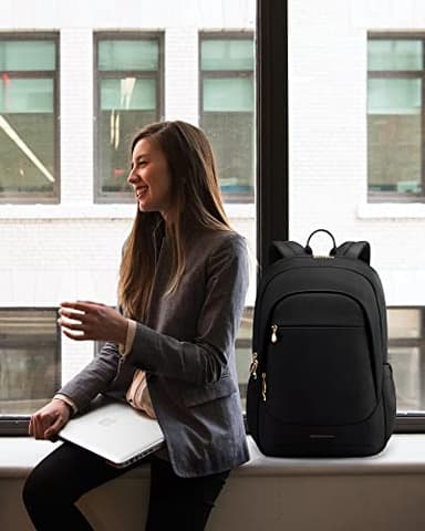 LIGHT FLIGHT Travel Backpack for Women, 15.6 Inch Laptop Backpack with USB Charging Hole, Water Resistant College Bookbag, Large Capacity Black Computer Backpacks for Work, Black - Image 6