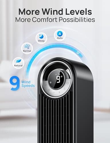 Dreo Tower Fan for Bedroom, Upgraded DC 9 Speeds 25dB Ultra-Quiet Floor Fan, 90° Oscillating Fans with 28ft/s Velocity, 12H Timer, Standing Fan, Bladeless Fan Powerful for Home Office Room - Image 5