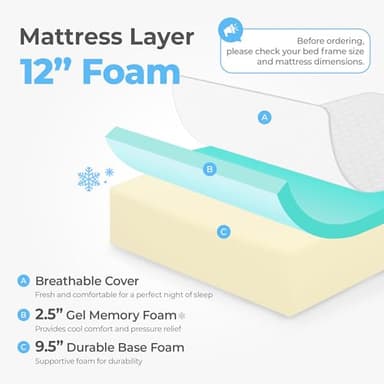 Neo Sleep 12 Inch Cal King Medium Firm Cooling Gel Memory Foam Mattress for Cool Sleep Pressure Relieving CertiPUR-US Certified Foam, Mattress in a Box Fiberglass Free (California King, 12 in) - Image 3