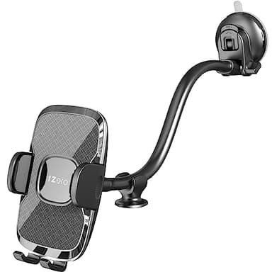 1Zero Solid Car Truck Phone Mount Holder with Thick Gooseneck Long Arm, Windshield Window Mobile Holders w/Industrial-Strength Suction Cup, Anti-Shake Stabilizer Compatible All Cell Phones, Black - Image 1