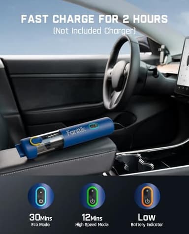 Fanttik Slim V8 Mate Cordless Car Vacuum Suction Power 12000Pa, Portable Mini Vacuum with Flexible Hose and Pet Brush, Type-C Charge, Portable for Car, Office Desk, Keyboards, Blue - Image 5