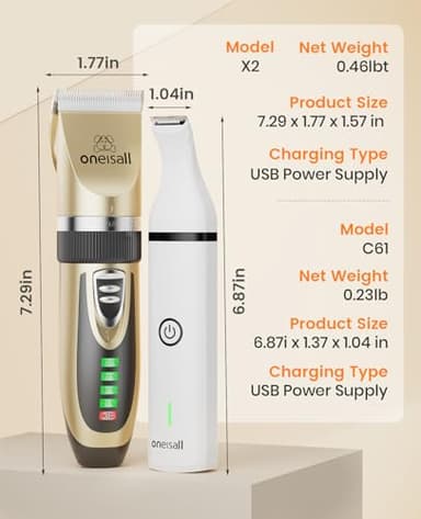 oneisall Dog Clippers and Paw Trimmer Kit 2 in 1 Low Noise Cordless Dog Clippers for Grooming Pet Hair Trimmers for Small and Large Dogs Cats Animals - Image 7