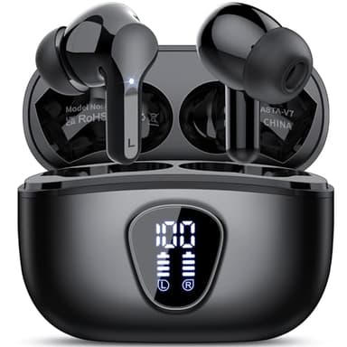 Wireless Earbuds, Bluetooth 5.4 Headphones HiFi Stereo, Bluetooth Earbuds with ENC Noise Cancelling Mic, IP7 Waterproof in Ear Earphones, 48H, LED Display Ear Buds for Pad Workout Sports, Black - Image 1