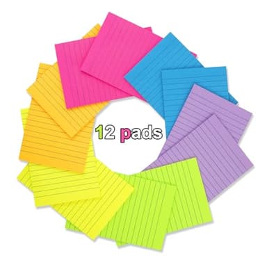 (12 Pack) Lined Sticky Notes 4x6 in Ruled Stickies Super Sticking Power Memo Pads Bright Colors - Image 4