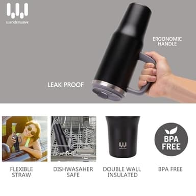 40 oz Insulated Tumbler with Handle, Stainless Steel Straw and silicone sleeves, Leakproof Travel Mug for Water, Iced Tea or Coffee, Insulated Cup Gifts for Women & Men, Black - Image 5