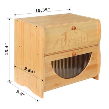 HOMEKOKO Double Layer Large Bread Box for Kitchen Counter, Vintage Design Wooden Large Capacity Bread Storage Bin (Natural Bamboo) - Image 4