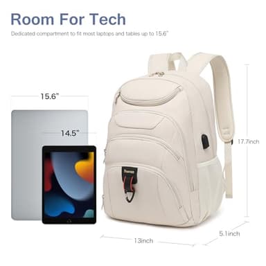 Boavan Laptop Backpack for women,15.6 inch Laptop Bag with USB Port, Waterproof Travel Work Backpack Purse, Anti-Theft Teacher Nurse Doctor Casual Bookbags Office Business backpack，Cream Beige - Image 3