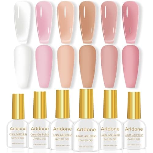 Artdone Sheer Gel Nail Polish Set Jelly UV Gel 6 Colors Translucent Milky White Pink Nude Brown Colors Nail Polish For All Seasons Neutral Soak off LED Lamp Gel Manicure Kit For Nail Art - Image 1