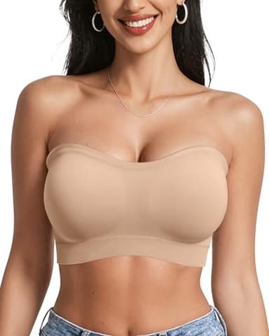 OEAK Strapless Bras for Women Wireless Bandeau Bra Non Slip Push Up Tube Top Seamless Bras Comfortable Padded Bralette Nude S - Image 1