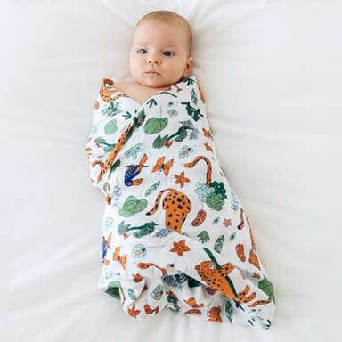Muslin Swaddle Blankets for Newborn Baby, Buttery Soft and Breathable Receiving Blanket Bamboo Rayon and Cotton Blend, Large Size 47 x 47 Inch, 2 Pack of Green and Jungle Animals - Image 2