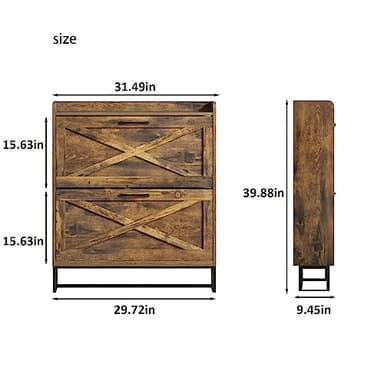 Maupvit Shoe Storage Cabinet with 2 Flip Drawers, Freestanding Shoe Organizer with Metal Legs for Entryway, Narrow Shoe Rack Cabinet, Rustic Brown - Image 2