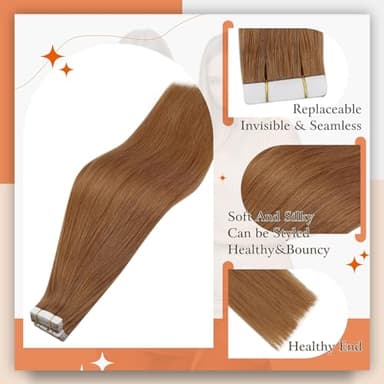 Full Shine Invisible Tape in Extensions Real Human Hair Color 330 Auburn Seamless Hair Extensions Tape in 18 Inch 50Gram Double Sided 20Pcs Straight Remy Human Hair Extensions Add Volume for Party - Image 2