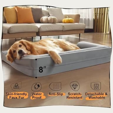 Large Dog Bed Orthopedic Washable - Beds Bolster Pet - XXL XXLarge Big Dogs - Memory Foam - Couch Sofa - Waterproof with Removable Cover - Grey Dog Bed - Image 6