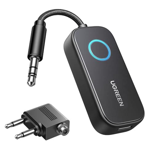 UGREEN Airplane Bluetooth Transmitter Receiver for 2 Airpods or Headphones, Airplane Travel Essentials 2-in-1 Wireless Bluetooth Adapter-Use with Any 3.5MM Jack on Flight, TV, Car Stereo, Treadmill - Image 1