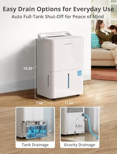 Kesnos 30 Pints Energy Star Dehumidifier for Spaces Up to 2,500 Sq. Ft, Quiet Dehumidifier for Home, Bedroom, Bathroom, Basement with Drain Hose, Featuring Mutile Mode, Auto Defrost, Timer Function - Image 7