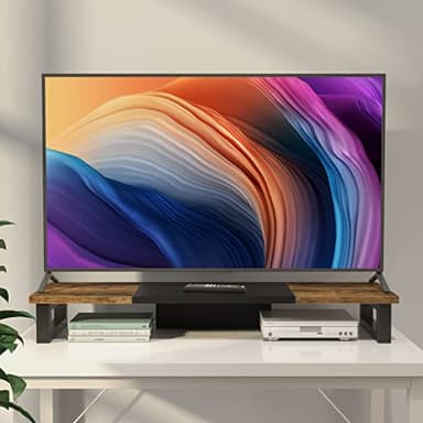 WESTREE Dual Monitor Stand Riser, Wood and Steel Multi-Purpose Desktop Storage Stand for 2 Monitors for Computer, Laptop, Printer, TV, Rustic Brown - Image 4