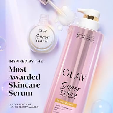 Olay Super Serum Body Wash for Extra Dry Skin, 24hr Long Lasting Hydration, 5+ Ingredient Serum Complex for Bright Even Firm Luminous Skin, 18.5 fl oz - Image 6